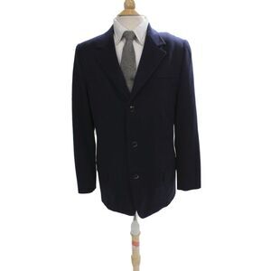 Gianni Versace Mens Dark Blue Wool Silk Blazer Button Long Sleeve Size 52